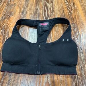 Under Armour Black Sports Bra Women's S / XS Zip Up Padded Workout Support Top